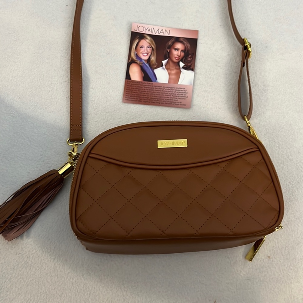 Joy and Iman TAN leather crossbody organizer bag